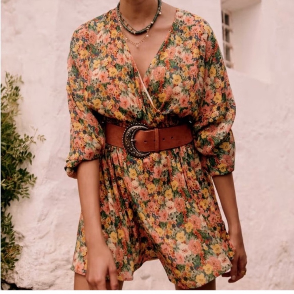 Floral Wrap Mini Dress in Multi-Color